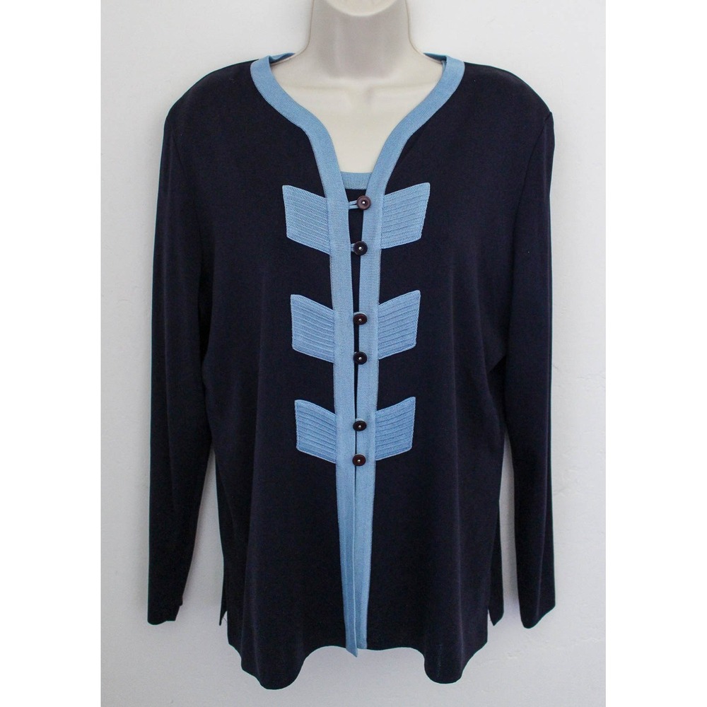 Exclusively Misook Cardigan Twinset Medium Navy Blue Tank Jacket 2-Piece Acrylic